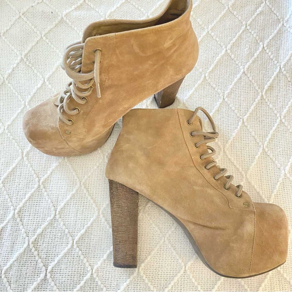 Jeffrey Campbell Lita Tan Suede Platform Boots